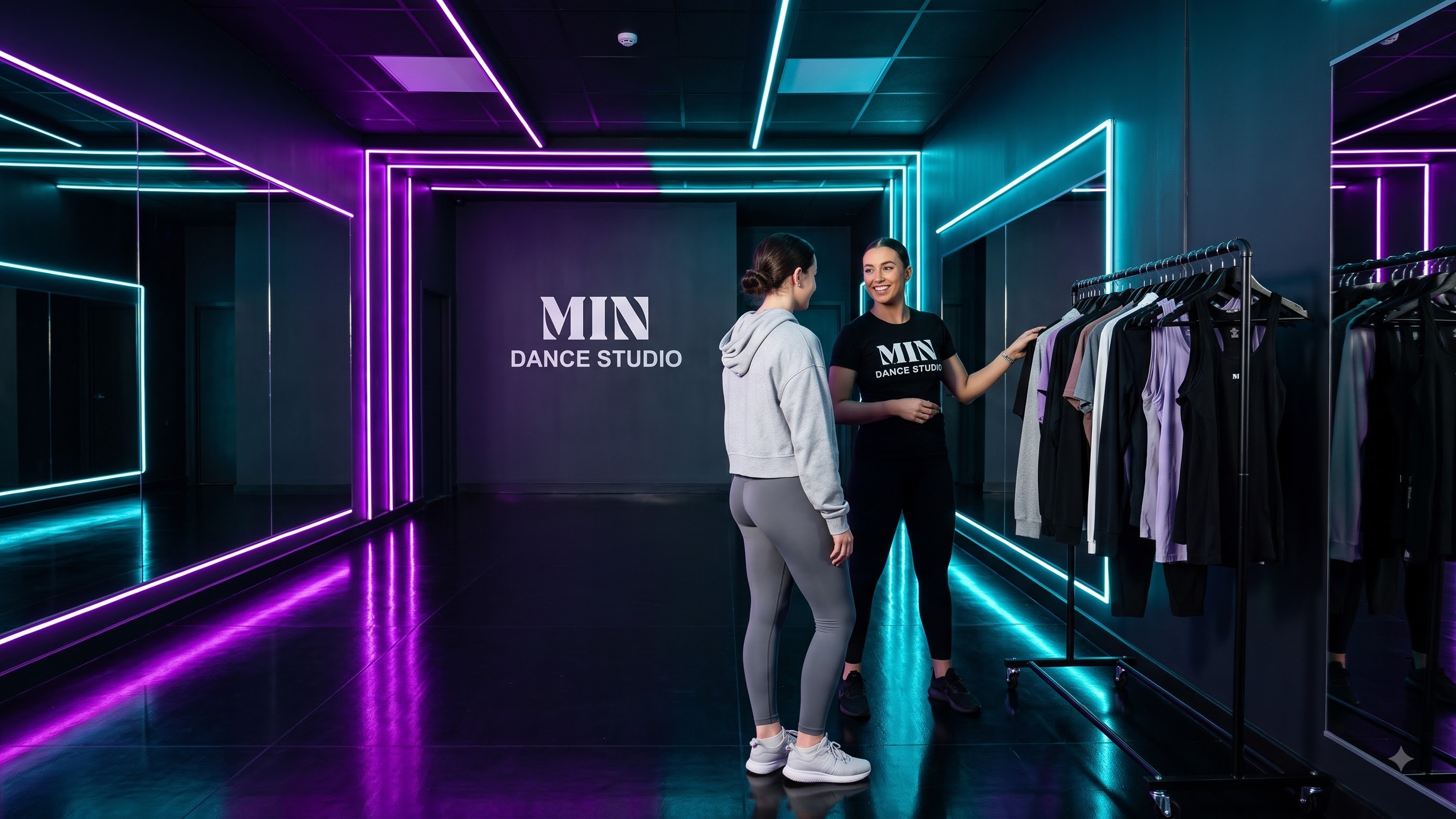 Giảng viên Min Dance Studio thân thiện tư vấn trực tiếp trang phục tập phù hợp cho học viên trước giờ vào lớp.