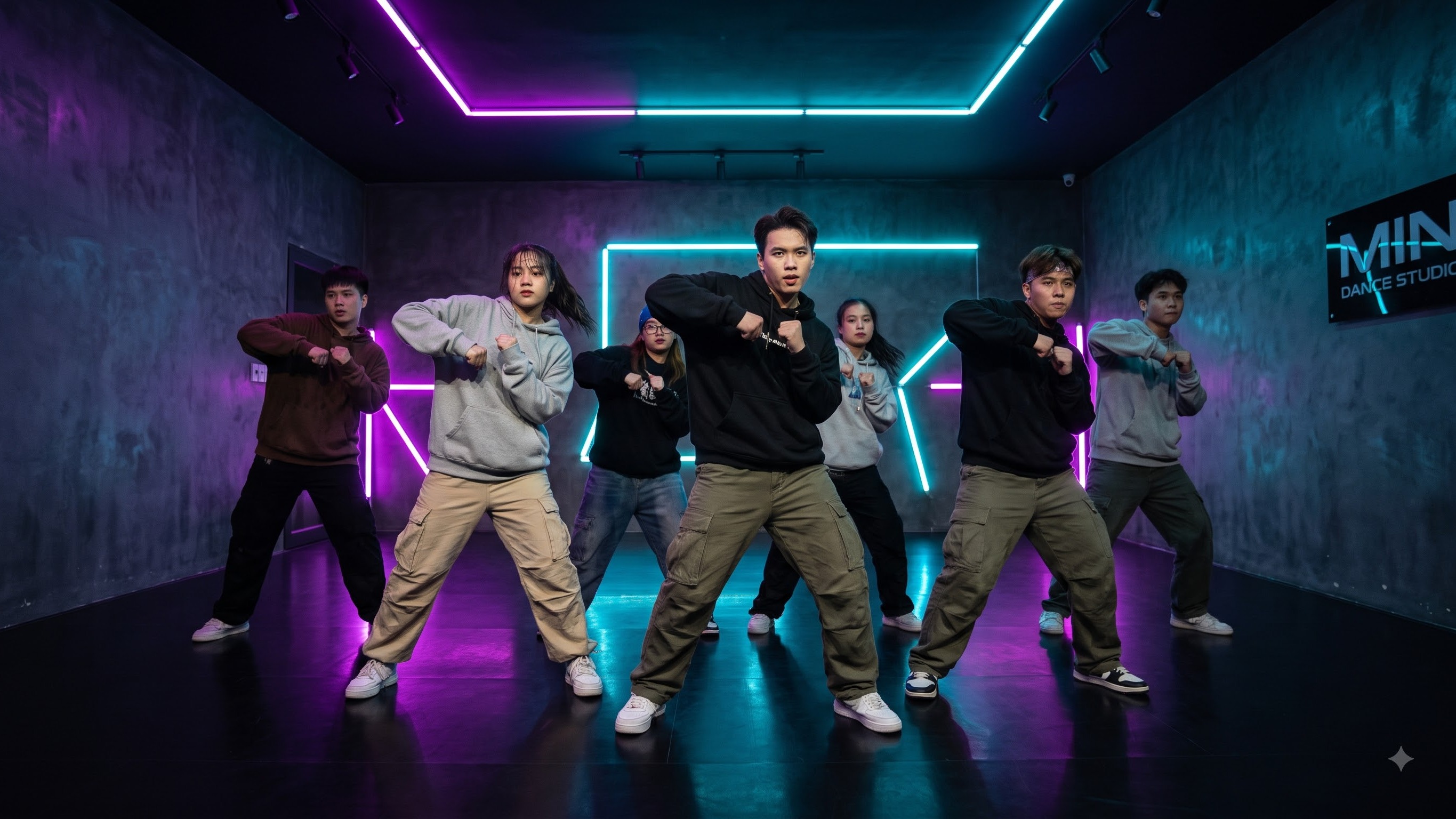 Lớp học Hip Hop đang thả mình vào điệu nhảy dưới ánh đèn studio chất ngầu